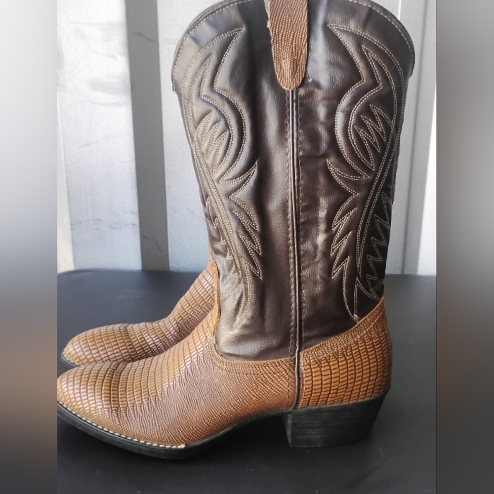 Bronco Boots 10.5 D Men's Western Cowboy Brown Lizard Skin - Picture 2 of 16